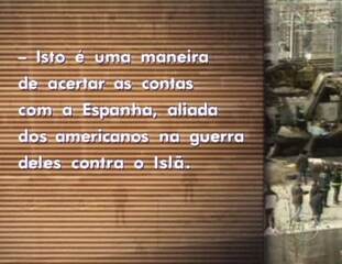 Fátima Bernardes noticia o conteúdo de uma carta enviada para um jornal árabe em Londres que atribui a autoria dos atentados em Madri, na Espanha, a um grupo terrorista ligado à rede Al Qaeda, Jornal Nacional, 11/03/2004.