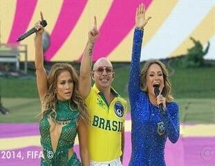 Reportagem sobre os melhores momentos da cerimônia de abertura da Copa do Mundo de 2014 no Brasil, realizada na Arena Corinthians, em São Paulo, Jornal Nacional, 12/06/2014.