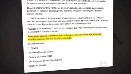  Reportagem sobre a carta enviada pelo vice-presidente Michel Temer à presidente Dilma Rousseff. Jornal Nacional, 08/12/2015.