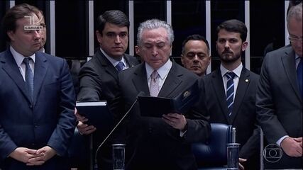 Reportagem de Delis Ortiz sobre a posse de Michel Temer após o impeachment de Dilma Rousseff. Jornal Nacional, 31/08/2016.