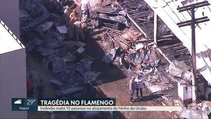 Agentes fazem perícia para investigar causas do incêndio no CT do Flamengo.  'RJ1', 08/02/2019.