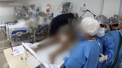 Imagens mostram a luta de uma equipe para salvar pacientes em estado grave com Covid-19. Fantástico, 14/06/2020 