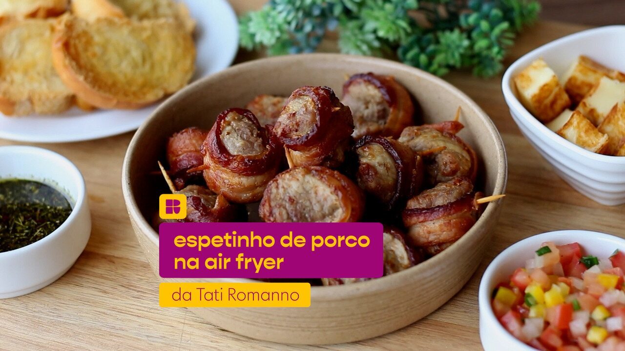 Tati Romano prepara receita prática de espetinho de porco na air fryer