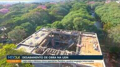 Peritos avaliam desabamento de obra na UEM - Laje caiu e deixou cinco operários feridos. Quatro seguem internados.