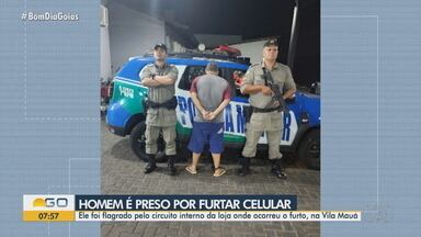 Homem é preso suspeito de furtar celular em autoelétrica de Goiânia - Ele foi flagrado pelo circuito interno da loja onde ocorreu o furto, na Vila Mauá.