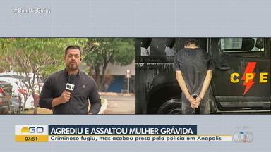 Homem é preso suspeito de agredir grávida durante assalto, em Anápolis - Segundo polícia, o criminoso foi identificado por câmera de segurança quando fugiu correndo do local.