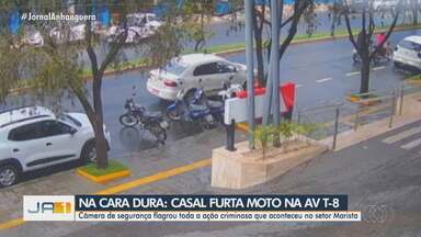 Casal furta moto em avenida de Goiânia - Câmera de segurança flagrou toda a ação criminosa que aconteceu no setor Marista.