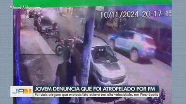 Jovem denuncia ter sido atropelado por policial militar - Policiais alegam que motociclista estava em alta velocidade, em Pirenópolis.