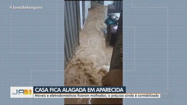 Casa fica alagada após chuva forte em Aparecida de Goiânia - Moradores não conseguiram calcular o tamanho do prejuízo.