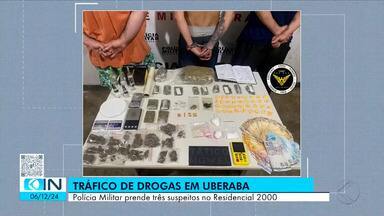 PM apreende várias drogas e prende três suspeitos em Uberaba - Ação no bairro Residencial 2000 resultou na apreensão de ecstasy, maconha, cocaína, lança-perfume, veículos e dinheiro.