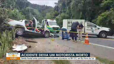 Motorista morre em acidente na BR-101 em Rio Novo do Sul - Assista a seguir.