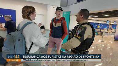 Segurança aos turistas na região de fronteira - PMs de Foz do Iguaçu atuam nas áreas dos hotéis e dos atrativos.