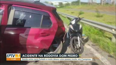 Colisão entre carro furtado e moto deixa mulher morta em Campinas - Acidente aconteceu no km 144 da Rodovia D. Pedro I, em Campinas.