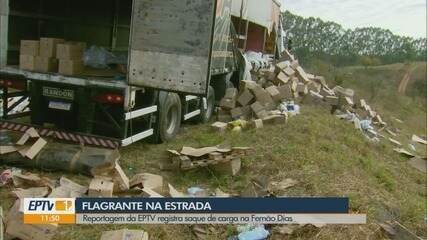 Reportagem da EPTV registra saque de carga após acidente na Fernão Dias