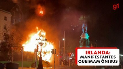 Manifestantes queimam ônibus em Dublin, na Irlanda