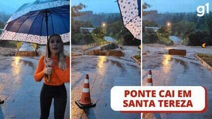 Ponte é levada pela água durante gravação de prefeita no RS