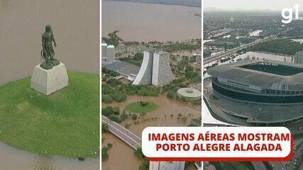 Imagens aéreas mostram cartões-postais de Porto Alegre alagados