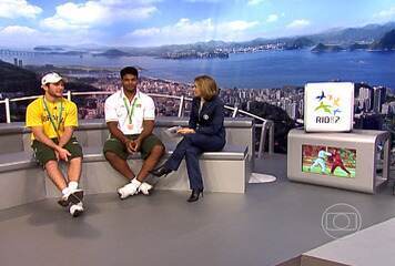 Ao vivo, do estúdio do 'Globo Esporte', Mylena Ciribelli entrevista os judocas medalhistas Luciano Corrêa e Tiago Camilo sobre suas vitórias nos Jogos Panamericanos de 2007. 21/07/2007.