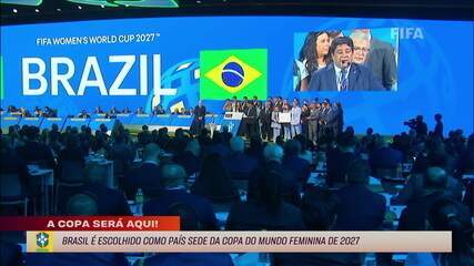 Ednaldo Rodrigues, presidente da CBF, celebra escolha do Brasil como sede da Copa do Mundo Feminina 2027: "vitória para o futebol feminino"