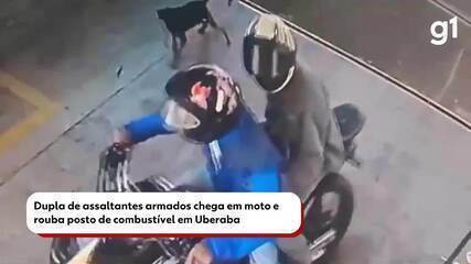 Dupla de assaltantes armados chega em moto e rouba posto de combustível em Uberaba