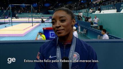 Simone Biles fala de duelo com Rebeca Andrade no solo: "Muito feliz por ela"