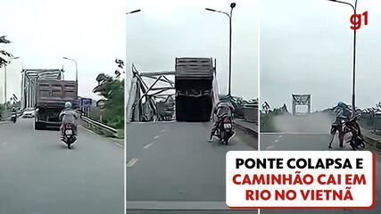 Ponte colapsa durante passagem de supertufão e joga caminhão em rio no Vietnã