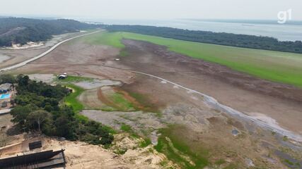 Parte do lago do Puraquequara e local onde funcionava porto principal estão tomados por lama e mato.