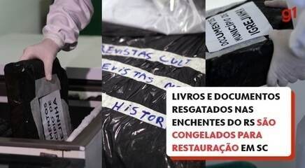 Livros e documentos resgatados do RS são congelados para restauração em SC