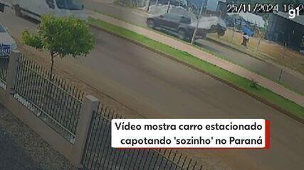 Vídeo mostra carro estacionado capotando 'sozinho' no Paraná