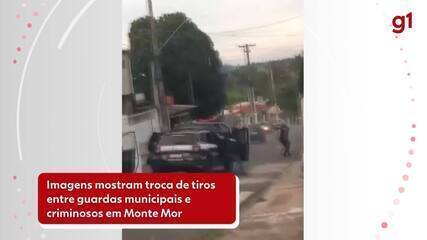 Imagens mostram troca de tiros entre guardas municipais e criminoso em Monte Mor