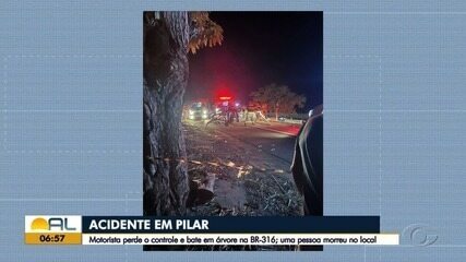 Uma pessoa morre após motorista perder controle e bater em árvore na BR-316, em Pilar