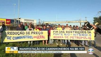 Caminhoneiros fazem paralisação e protesto no Rio. 'Bom Dia Brasil', 21/05/2018