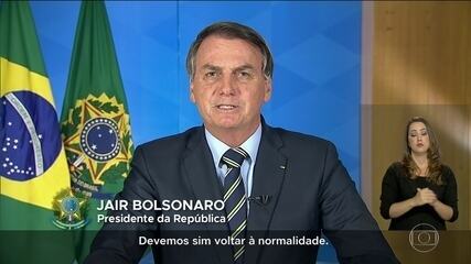 Bolsonaro contraria especialistas e autoridades e pede fim do ‘confinamento em massa’. Jornal Nacional, 24/03/2020