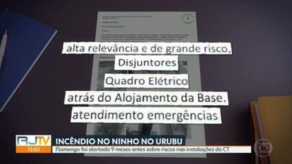 Flamengo foi alertado 9 meses antes sobre riscos nas instalações do Centro de Treinamento. ‘RJ1’, 09/09/2020.