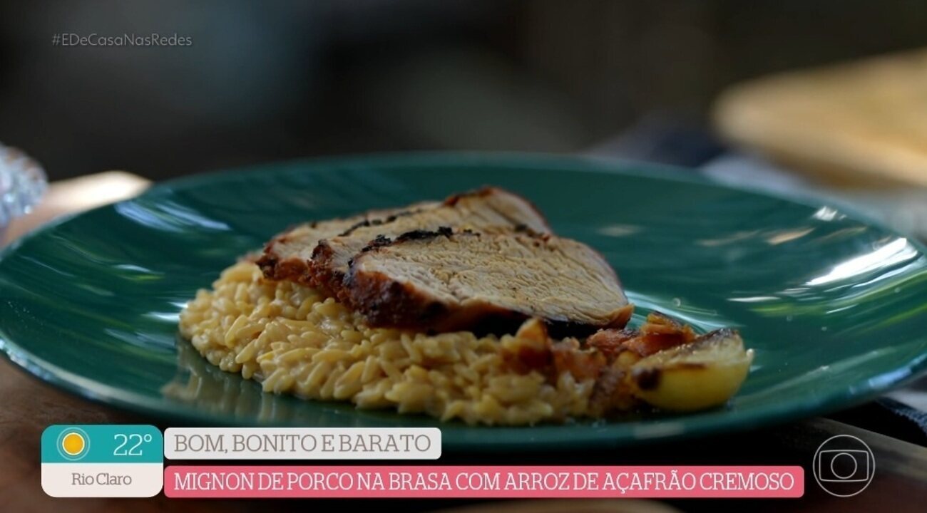 Mignon suíno na brasa com arroz cremoso de açafrão