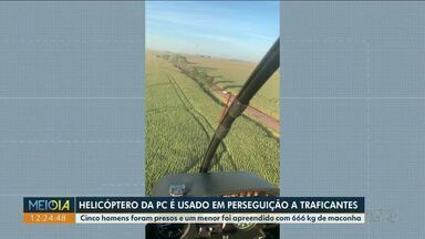 Helicóptero da PC é uasdo em perseguição a traficantes - Cinco homens foram presos e um menor foi apreendido com 666 kg de maconha.