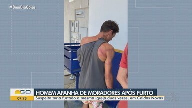 Moradores agridem suspeito de furto à igreja de Caldas Novas - Suspeito teria furtado a mesma igreja duas vezes.