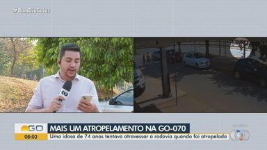 Idosa é atropelada ao tentar atravessar a GO-070, em Goianira - Local se tornou perigoso por atropelamentos recorrentes.