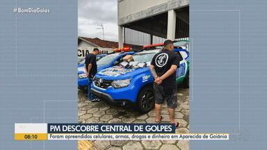 PM descobre 'central de golpes', em Aparecida de Goiânia - Foram apreendidos celulares, armas, drogas e dinheiro.