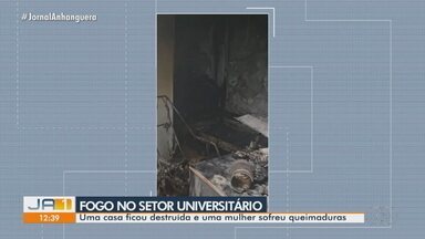 Incêndio destrói casa e deixa mulher ferida no Setor Universitário, em Goiânia - Confira como foi o trabalho dos bombeiros para conter as chamas.