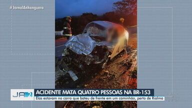 Acidente mata quatro pessoas em rodovia de Goiás - Batida aconteceu na BR-153, no município de Rialma. Quatro pessoas que estavam no carro de passeio morreram e outras duas ficaram feridas.