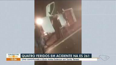 Quatro pessoas ficam feridas em acidente na ES-261, em Santa Teresa - Assista a seguir.