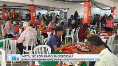 Bom Prato em Sorocaba distribui almoço e sobremesa na véspera de Natal - Com um cardápio saboroso que contou com sobremesa e valor acessível, o natal no Bom Prato em Sorocaba (SP), chegou mais cedo e alimentou quem estava com fome nesta terça-feira (24).