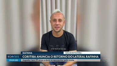 Coritiba anuncia o retorno do lateral Rafinha - Jogador tem 39 anos e deve se aposentar pelo clube.