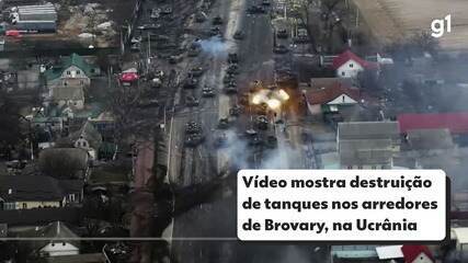 Vídeo mostra destruição de tanques nos arredores de Brovary, na Ucrânia