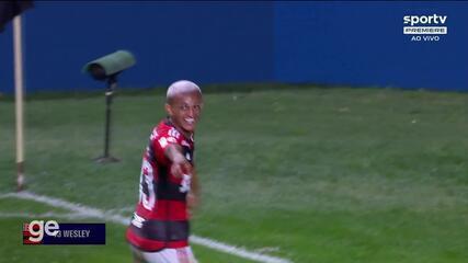 Aos 41 min do 2º tempo - gol de dentro da área de Wesley Vinícius do Flamengo contra o Atlético-MG