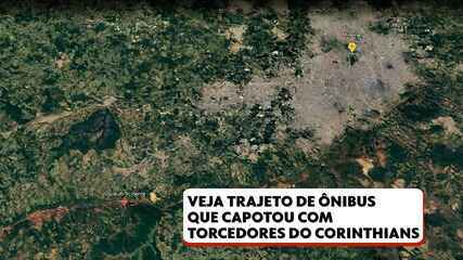 Veja trajeto de ônibus que capotou com torcedores do Corinthians