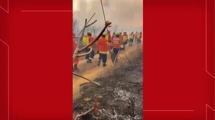 Bombeiros combatem incêndio no Parque Nacional no DF.