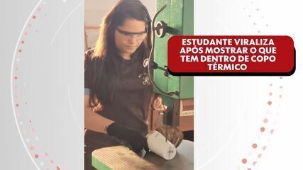 Aluna de instituto federal do ES viraliza após mostrar o que tem dentro de copo térmico