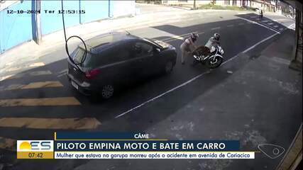 VÍDEO: casal empina moto bate em carro e mulher morre na hora em Cariacica